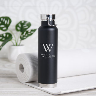 Minimalist Black and White Monogram Custom Name Water Bottle