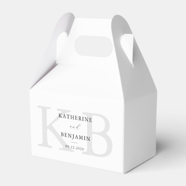 Minimalist Black and White Monogram Modern Wedding Favour Box (Front Side)