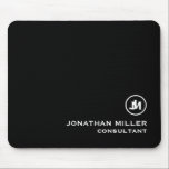 Minimalist Black and White Monogram Mouse Mat<br><div class="desc">Upgrade your work space with this minimalist black and white mouse pad featuring a simple plain white monogram in classic block typography. The mouse pad is designed with a sleek black background, giving it a touch of sophistication. Its smooth surface ensures precise and comfortable navigation of your mouse, making it...</div>