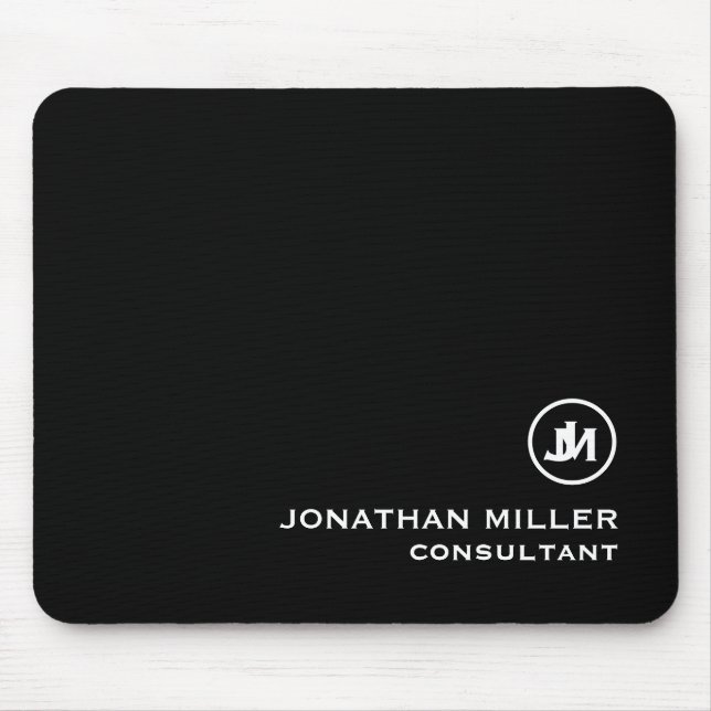Minimalist Black and White Monogram Mouse Mat (Front)