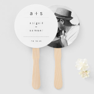 Minimalist Black and White Monogram Photo Wedding Hand Fan