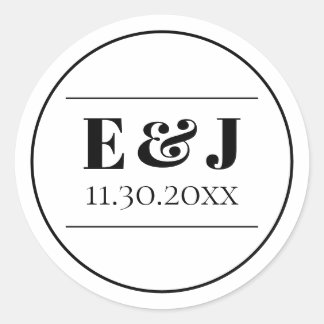Minimalist Black and White Monogram Wedding Classic Round Sticker