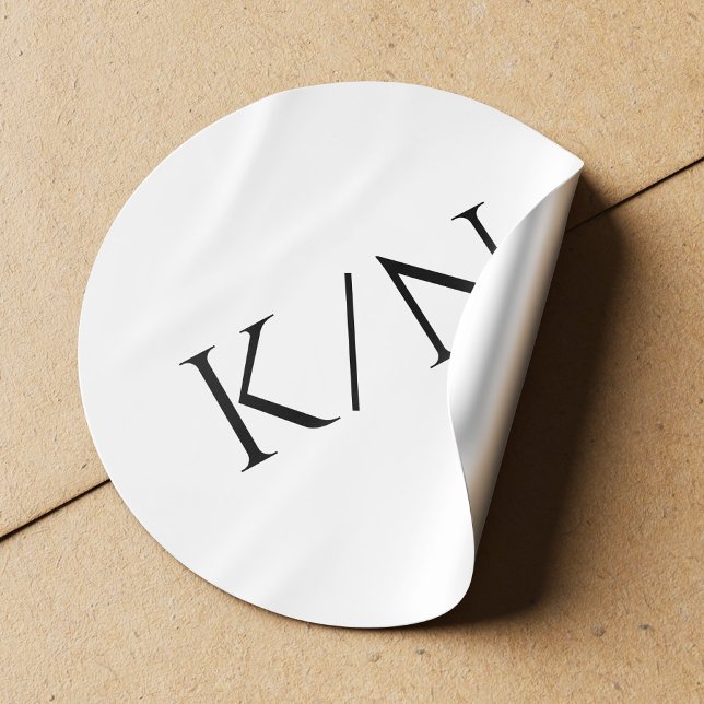 Minimalist black and white monogram wedding  classic round sticker (Creator Uploaded)