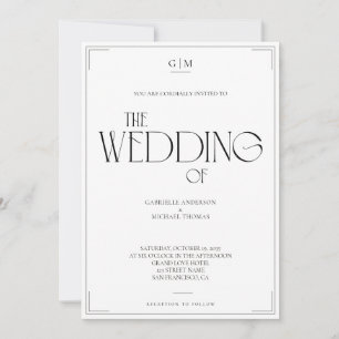 Minimalist Black and White Monogram Wedding Invitation