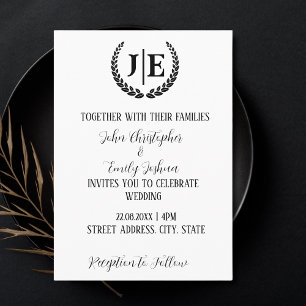 Minimalist Black and White Monogram Wedding  Invitation