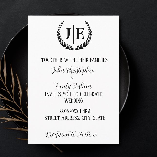 Minimalist Black and White Monogram Wedding  Invitation (Creator Uploaded)