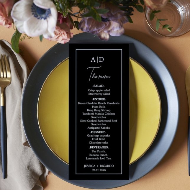 Minimalist Black And White monogram Wedding Menu (Creator Uploaded)