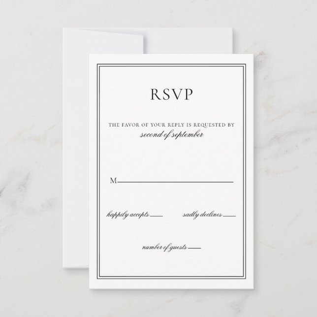 Minimalist Black and White Monogram Wedding rsvp (Front)