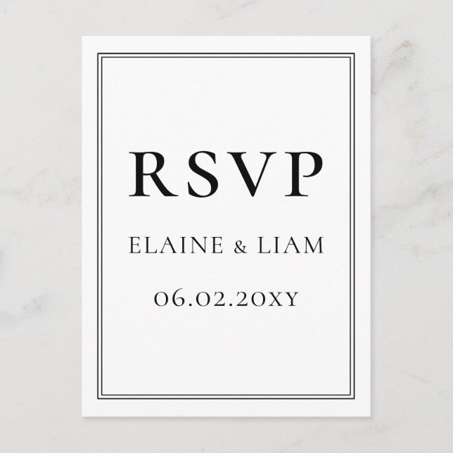Minimalist Black and White Monogram Wedding rsvp Invitation Postcard (Front)