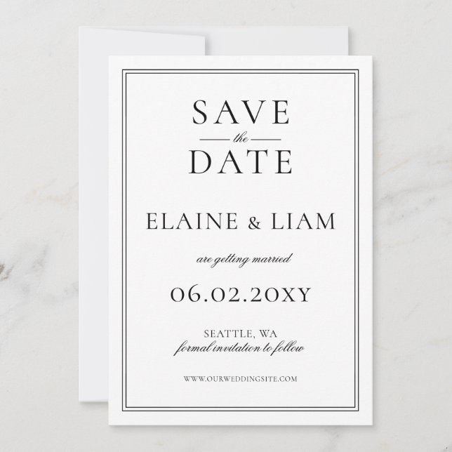Minimalist Black and White Monogram Wedding Save The Date (Front)