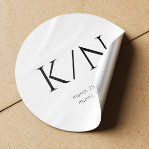 Minimalist black and white monogrammed wedding  classic round sticker