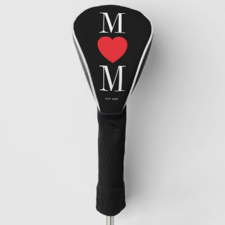 Minimalist Black and White Mum with Red Heart Golf Head Cover