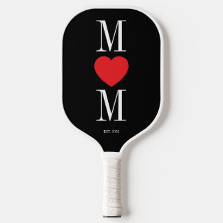 Minimalist Black and White Mum with Red Heart Pickleball Paddle