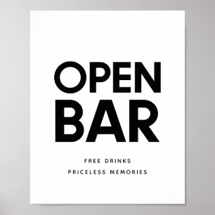 Minimalist Black and white Open bar wedding sign