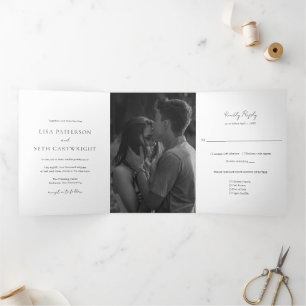 Minimalist Black and White Photo Classic Wedding Tri-Fold Invitation
