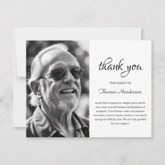Minimalist Black and White Photo Funeral Thank You Card