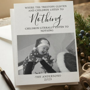 Minimalist Black and White Photo Funny Kid Holiday Card