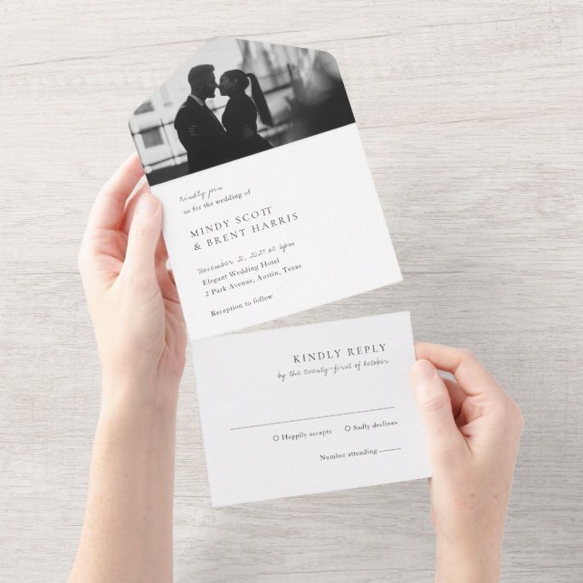 Minimalist Black and White Photo Modern Wedding All In One Invitation (Tearaway)