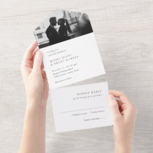 Minimalist Black and White Photo Modern Wedding All In One Invitation