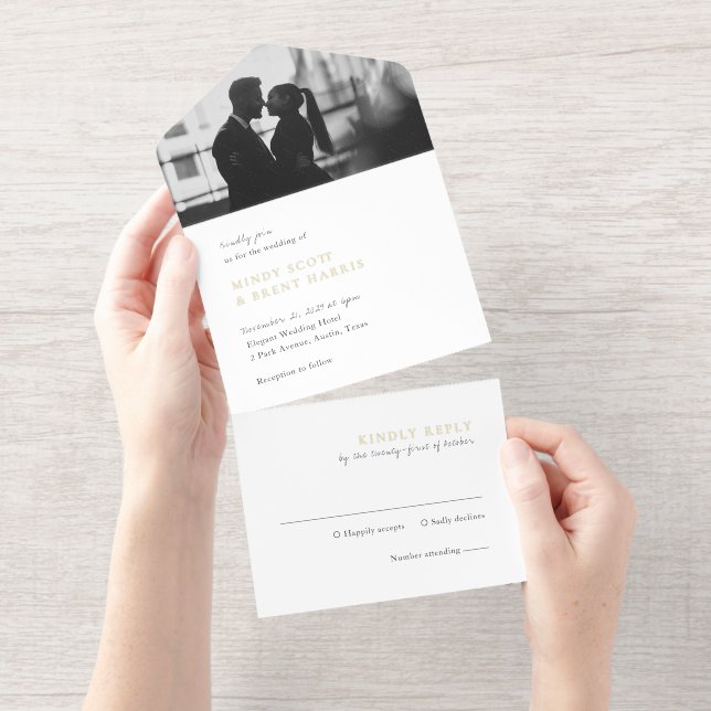 Minimalist Black and White Photo Modern Wedding All In One Invitation (Tearaway)