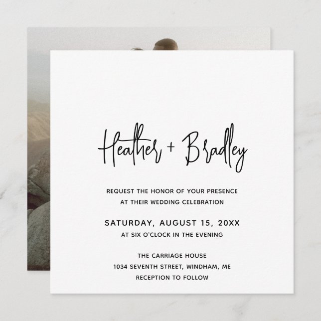 Minimalist Black and White Photo Modern Wedding Invitation (Front/Back)