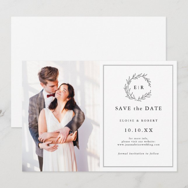 Minimalist Black and White Photo Modern Wedding Save The Date (Front/Back)