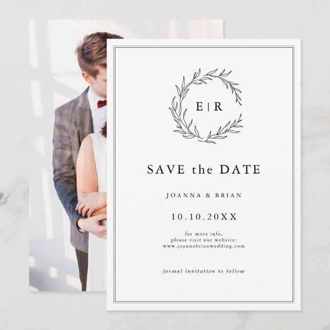 Minimalist Black and White Photo Modern Wedding Save The Date (Front/Back)