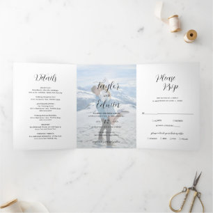Minimalist Black and White Photo Modern Wedding Tri-Fold Invitation