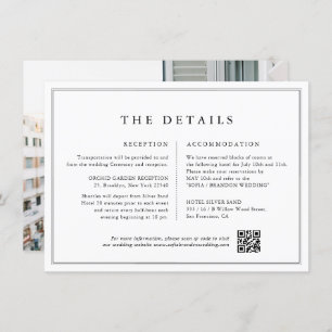 Minimalist Black and White  Photo Wedding Details Enclosure Card