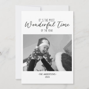 Minimalist Black and White Photo Wonderful Time Holiday Card