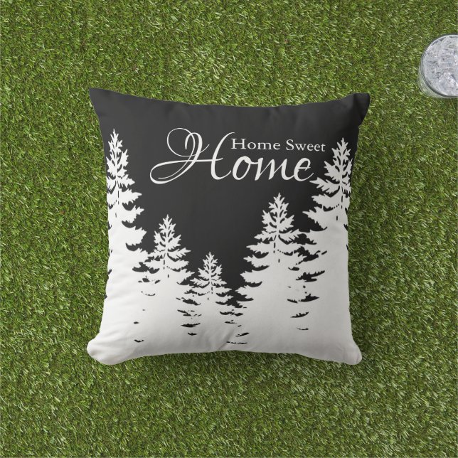 Minimalist black and white pine tree silhouette    cushion (Grass)
