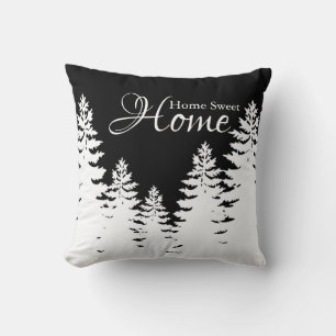 Minimalist black and white pine tree silhouette    cushion