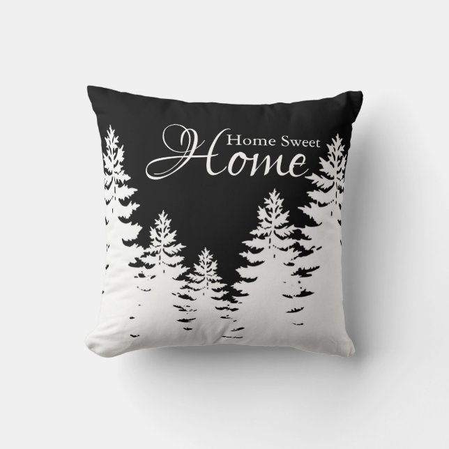 Minimalist black and white pine tree silhouette    cushion (Front)