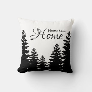 Minimalist black and white pine tree silhouette    cushion