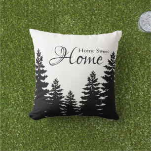 Minimalist black and white pine tree silhouette cushion
