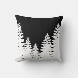 Minimalist black and white pine tree silhouette  cushion