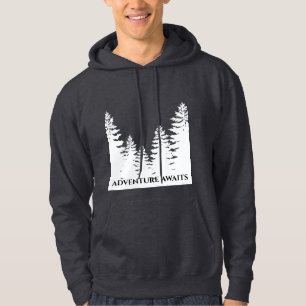 Minimalist black and white pine tree silhouette hoodie