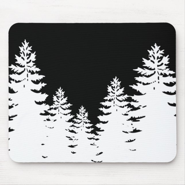 Minimalist black and white pine tree silhouette    mouse mat (Front)