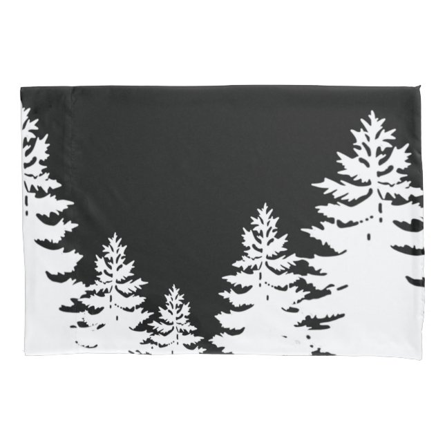 Minimalist black and white pine tree silhouette   pillowcase (Front)