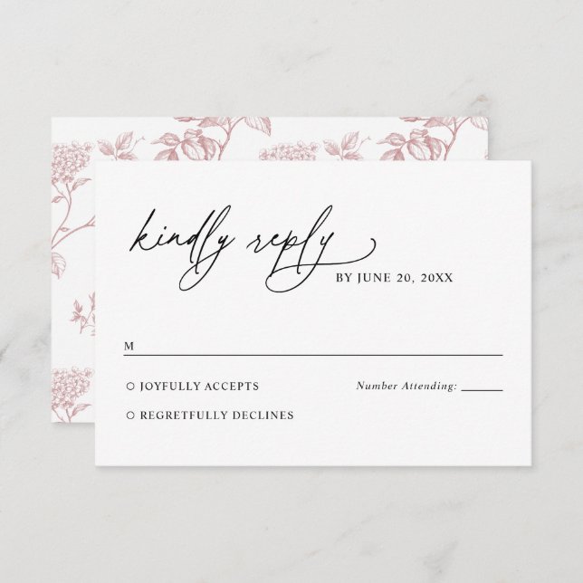 Minimalist Black and White Pink Wedding RSVP Card (Front/Back)