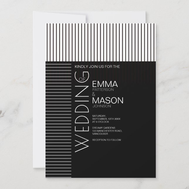 Minimalist Black and White Pinstripes Invitation (Front)