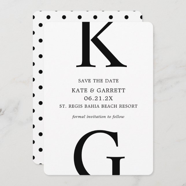 Minimalist Black and White Polka Dot Save the Date (Front/Back)