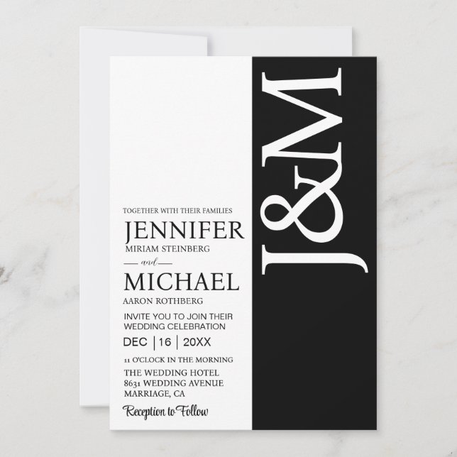 Minimalist Black and White QR Code on Back Wedding Invitation (Front)