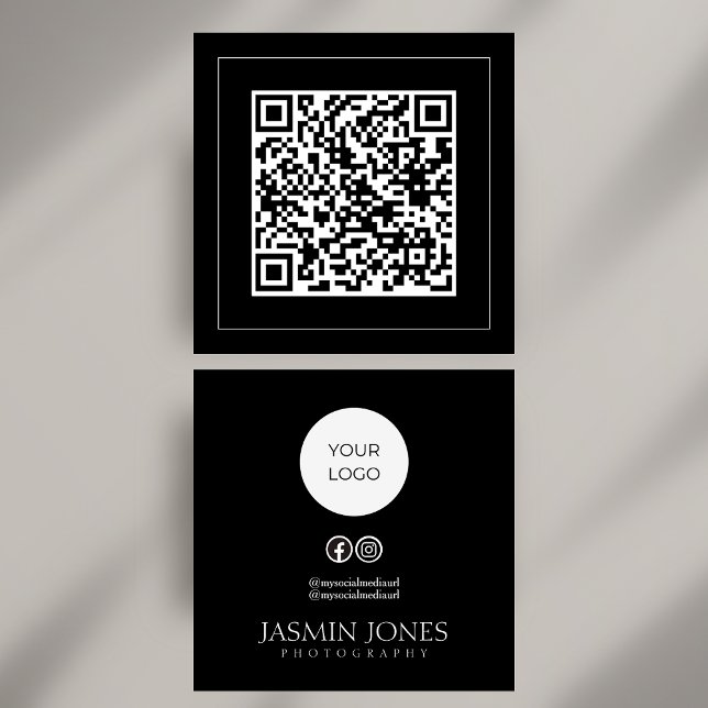 Minimalist Black and White QR Code Social Media Square Business Card (Minimalist Black and White QR Code Social Media Square Business Card)