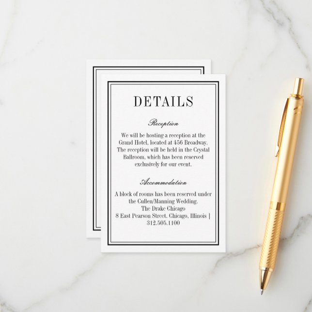 Minimalist Black and White QR code Wedding Info Enclosure Card (Front/Back In Situ)