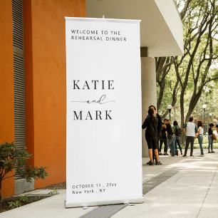 Minimalist Black and White Rehearsal Dinner Retractable Banner