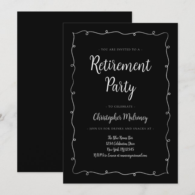 Minimalist Black and White Retirement Invitation (Front/Back)