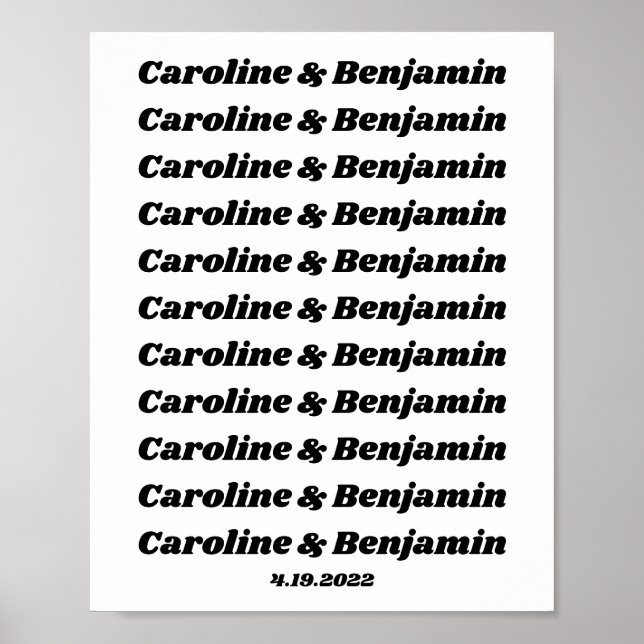 Minimalist Black and White Retro Couple Names Poster (Front)