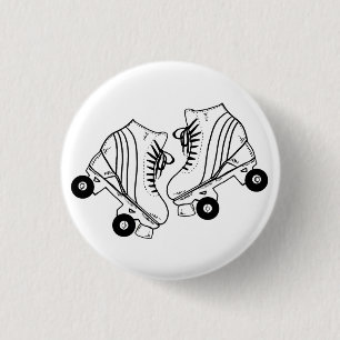 Minimalist Black And White Roller Skates Drawing  3 Cm Round Badge