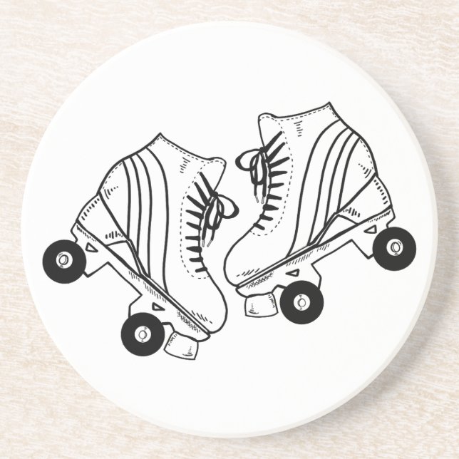 Minimalist Black And White Roller Skates Drawing  Coaster (Front)
